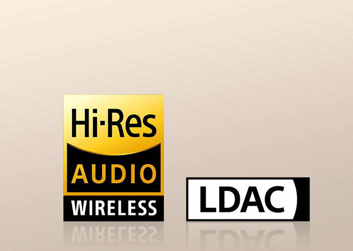 Logo Hi-Res Audio Wireless und LDAC für hochwertigen kabellosen Audiowiedergabe.