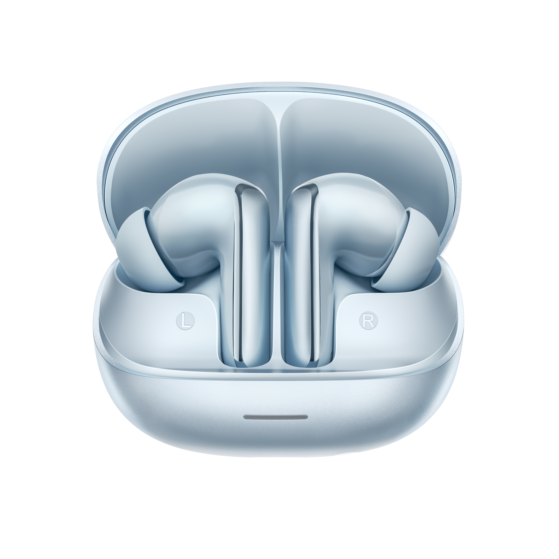 MeloBuds N65 – elegante In-Ear-Kopfhörer in hellblau mit Ladebox.