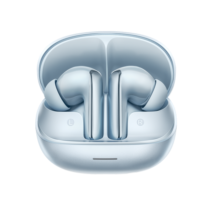 MeloBuds N65 – elegante In-Ear-Kopfhörer in hellblau mit Ladebox.