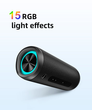 Schwarzer tragbarer Bluetooth-Lautsprecher mit 15 RGB-Lichteffekten