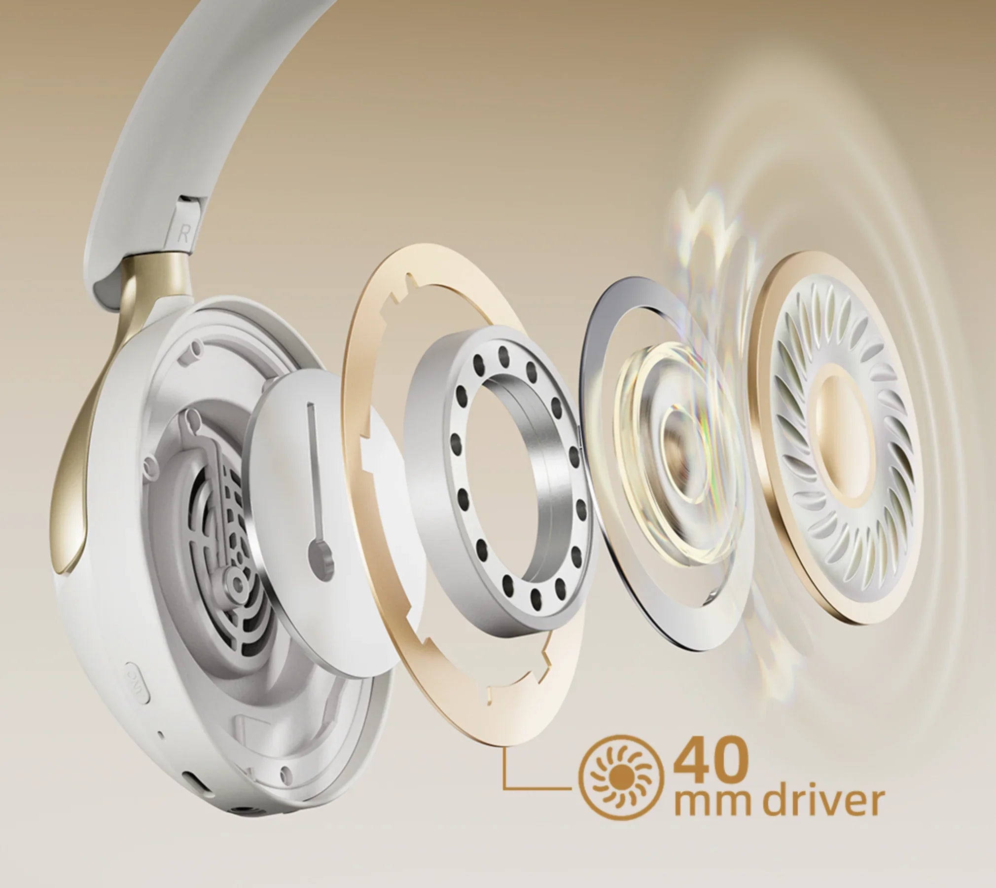 Weiße Over-Ear-Kopfhörer mit 40mm-Treiber, exzellenter Klang und elegantem Design.