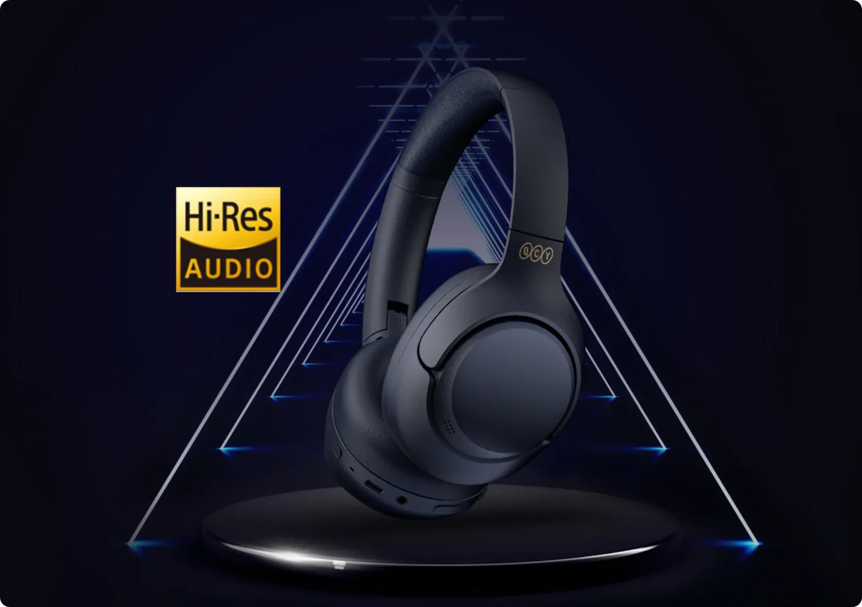 QCY H2 Pro ANC Kopfhörer mit Hi-Res Audio Zertifizierung, kabellos, noise-cancelling, schwarz, futuristisches Design.