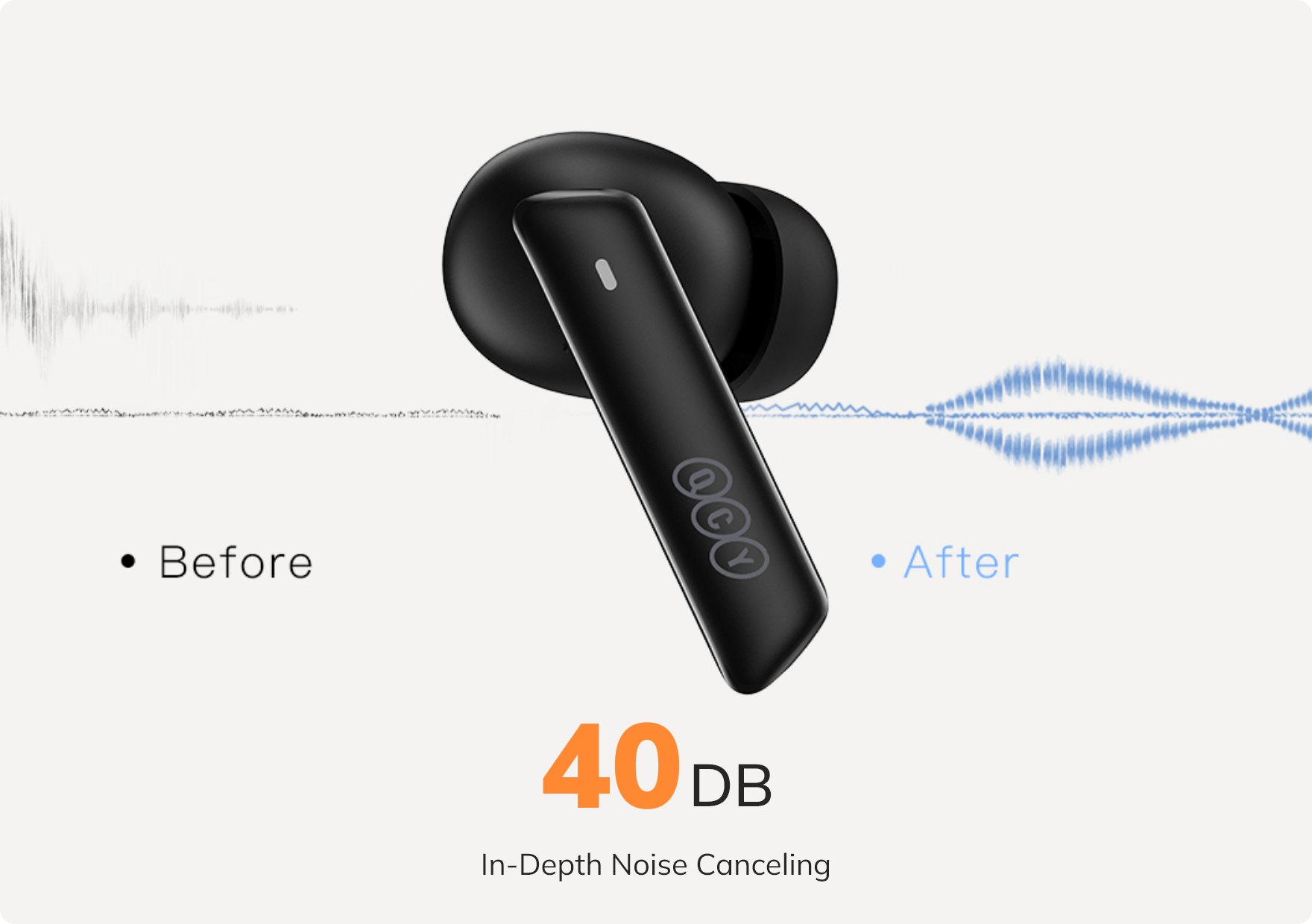 QCY True Wireless Kopfhörer mit 40 dB Geräuschunterdrückung.