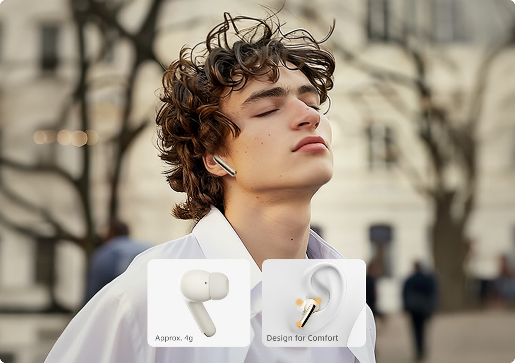 Leichte Ohrhörer mit Design für Komfort, ca. 4 g – ideal zum Musikhören im Freien.