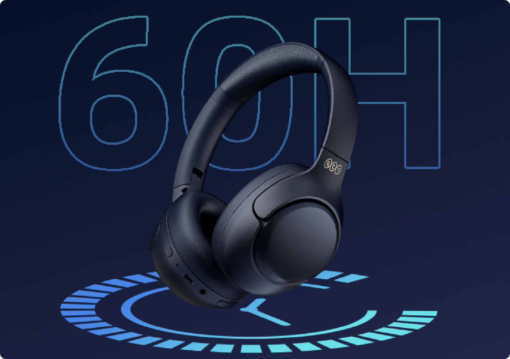 Schwarze Over-Ear-Kopfhörer mit 60 Stunden Akkulaufzeit.