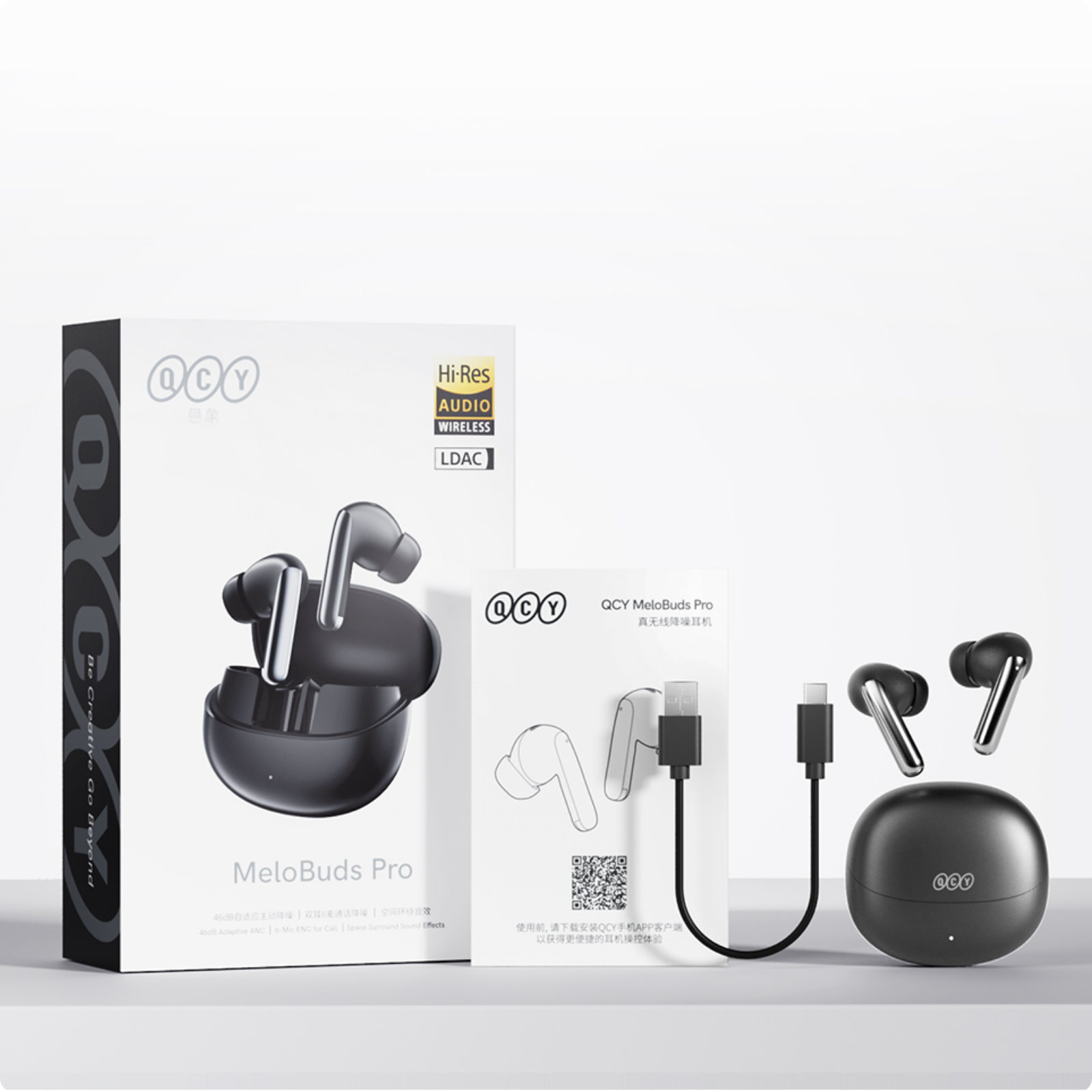 QCY MeloBuds Pro Kabellose Kopfhörer mit Hi-Res Audio, LDAC & ANC – Schwarz