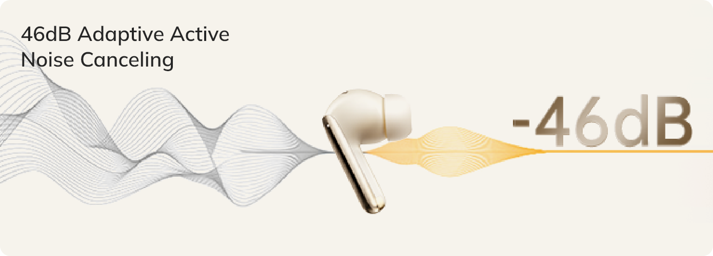 Goldene Ohrhörer mit 46dB adaptivem Active Noise Cancelling.
