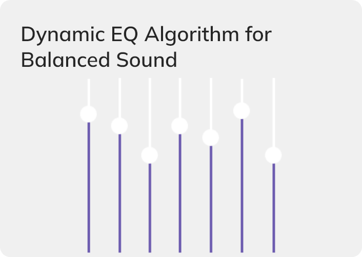Dynamischer EQ-Algorithmus für ausgewogenen Klang mit visuellen Reglern zur Frequenzanpassung.