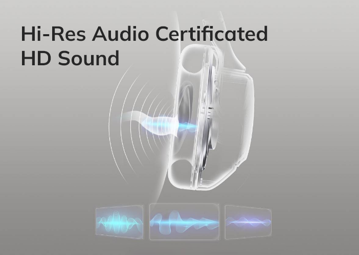 Hi-Res Audio zertifiziertes Headset mit HD Sound und detailliertem Wellenform-Dashboard.