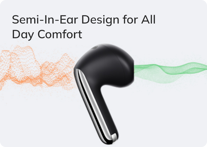 Schwarze Semi-In-Ear-Kopfhörer für ganztägigen Komfort mit ergonomischem Design und sanfter Passform.