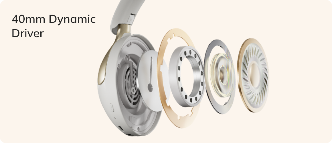 40mm Dynamischer Treiber in Over-Ear-Kopfhörern, detaillierte Innenaufnahme