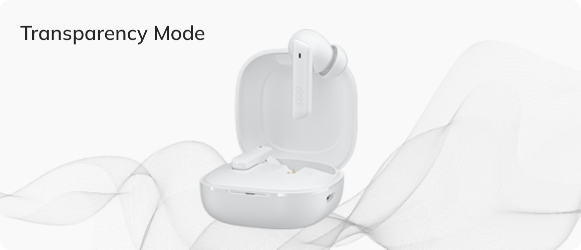 Weiße True Wireless Kopfhörer im Ladecase mit Transparency Mode.