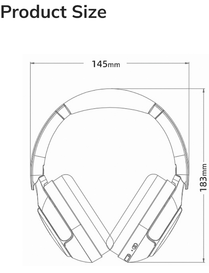 Over-Ear-Kopfhörer mit 145mm Breite und 183mm Höhe.
