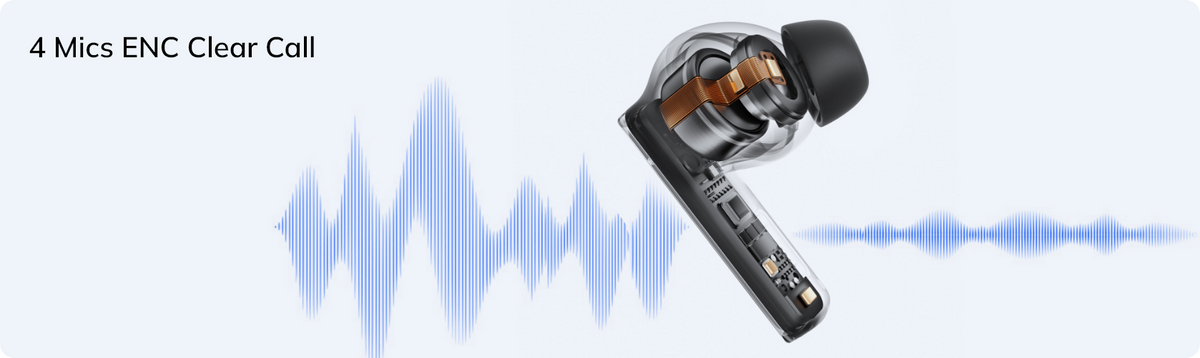 In-Ear-Kopfhörer mit 4 Mikrofonen für klare Anrufe und Geräuschunterdrückung.
