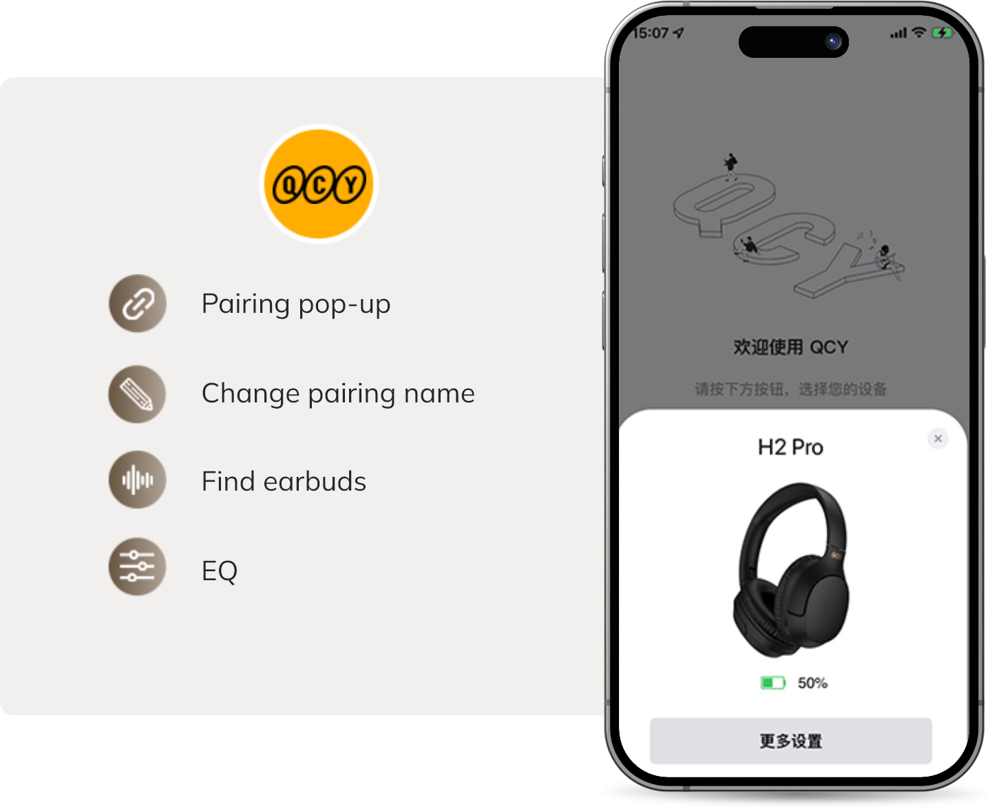 QCY H2 Pro Kopfhörer App-Steuerung mit EQ, Find Earbuds & Pairing