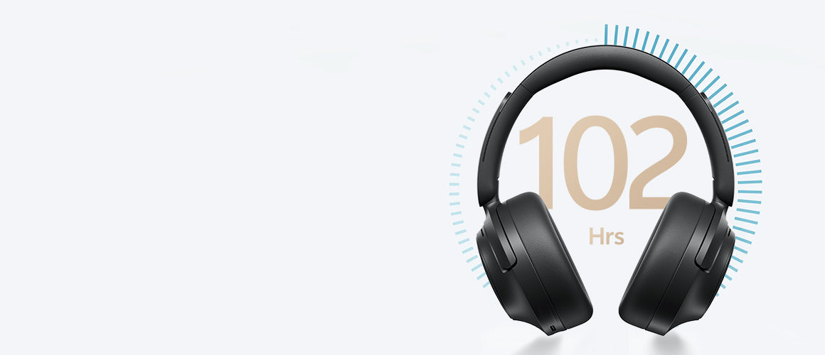 Schwarze Over-Ear-Kopfhörer mit 102 Stunden Akkulaufzeit
