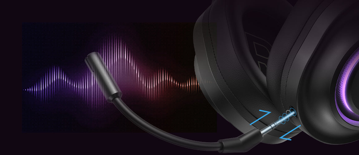 Schwarzes Gaming-Headset mit Mikrofon und RGB-Licht.