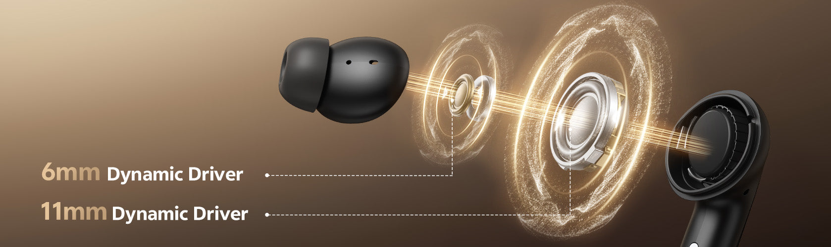 Earbuds mit 6mm und 11mm Dynamic Driver für hochwertigen Sound.
