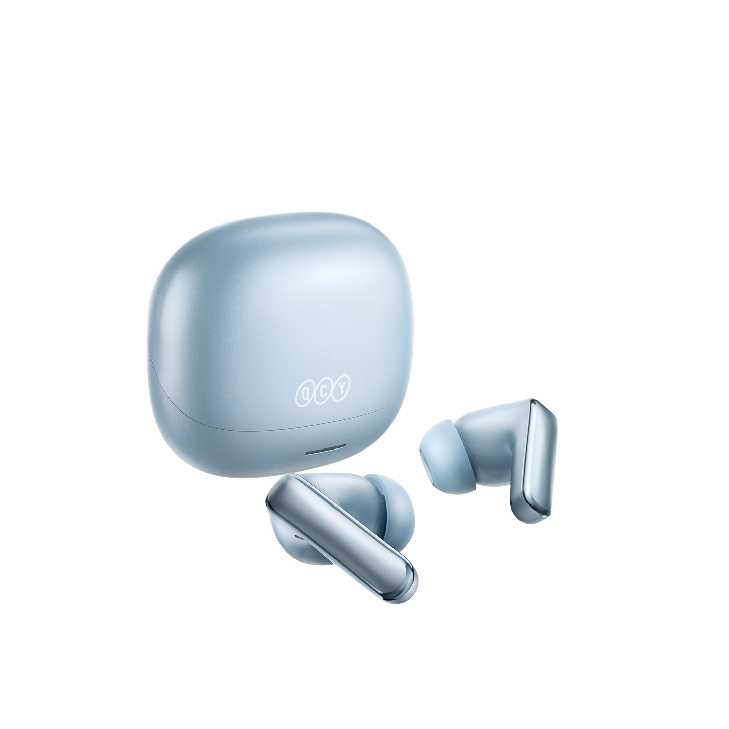 MeloBuds N65 – elegante Bluetooth-Kopfhörer in Hellblau mit Ladecase.