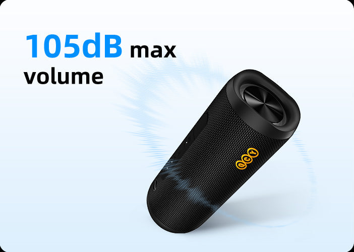 Tragbarer Bluetooth-Lautsprecher mit 105dB Maximalpegel, schwarz, robustes Design mit LED-Anzeige und kraftvollem Sound.