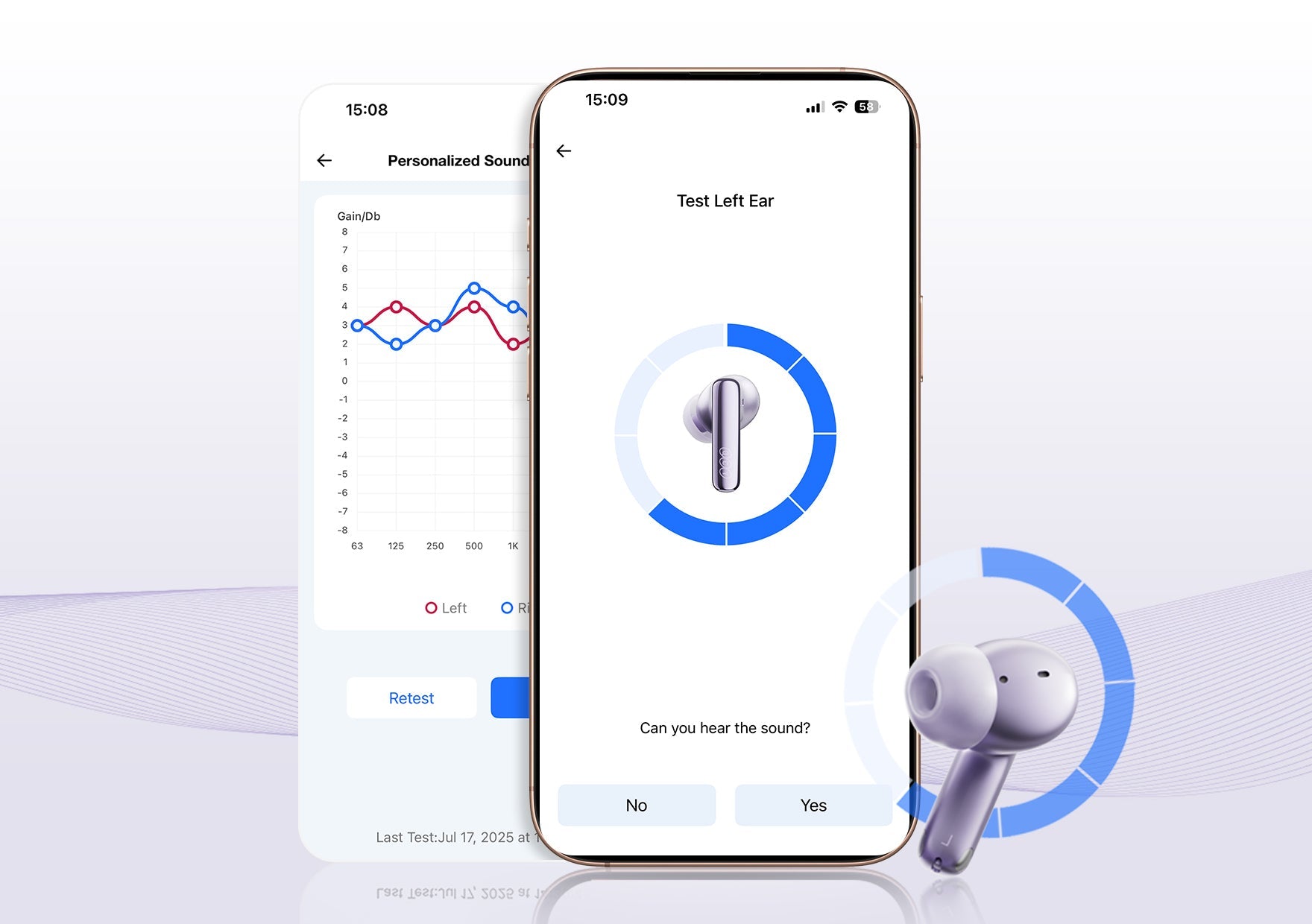 Smartphone mit Ohrhörer-Einstellungs-App zur Audiokalibrierung