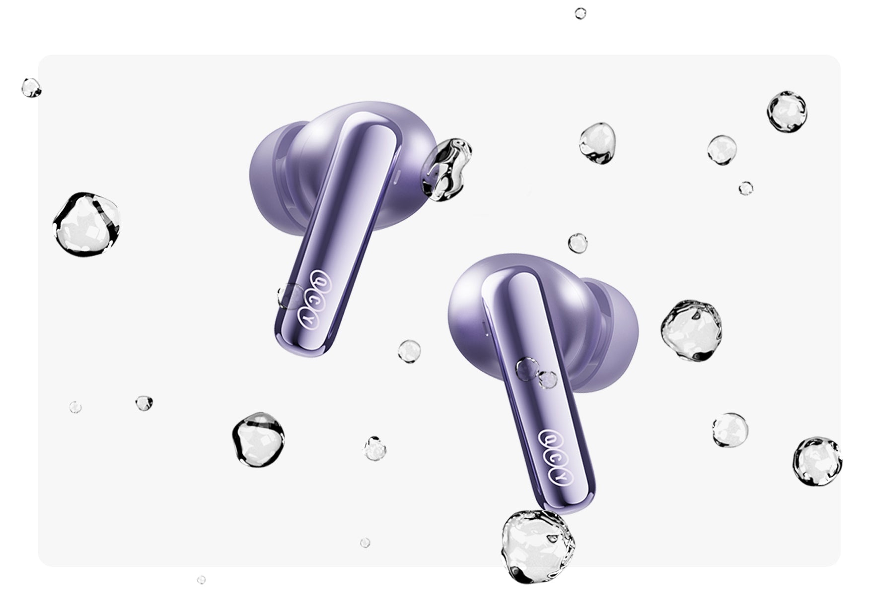 Lila true Wireless Kopfhörer mit Wasserschutz.