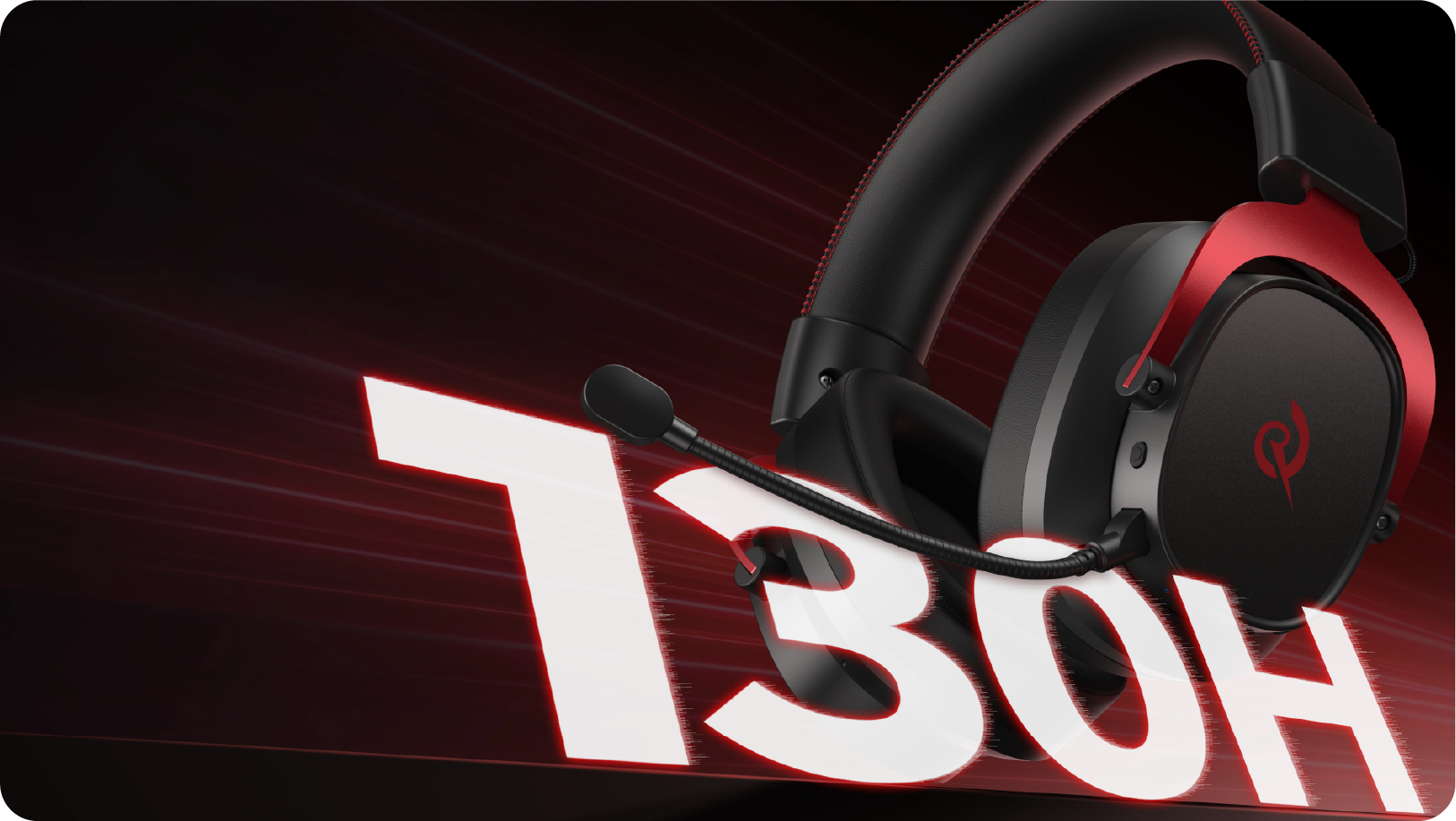 T30H Gaming-Headset mit Mikrofon, schwarz-rot, modernes Design für Spieler, hervorgehoben auf dunklem Hintergrund