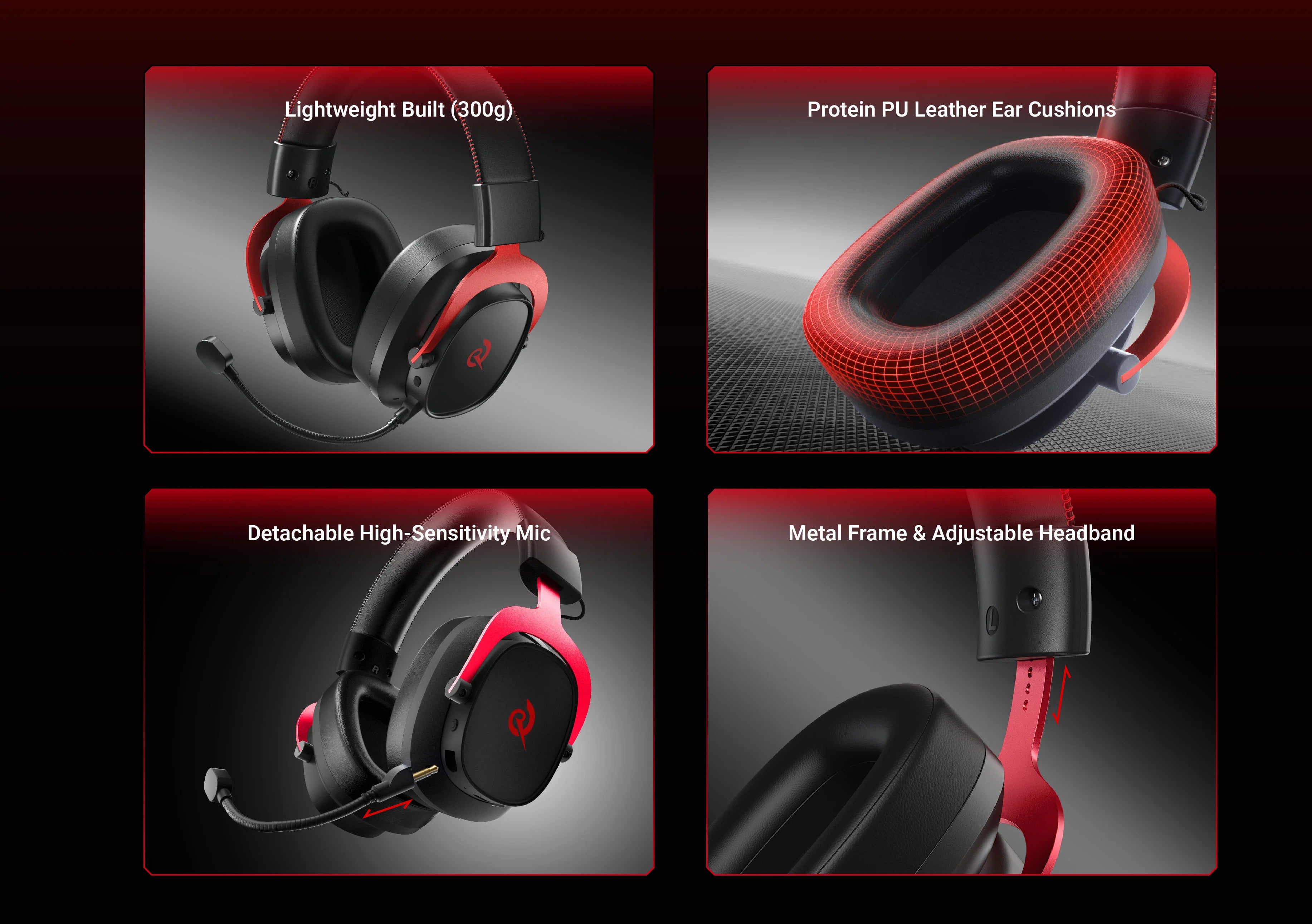Leichtgewichtige Gaming-Headset mit Protein-PU-Ohrpolstern, abnehmbarem Mikrofon und verstellbarem Metallgestell