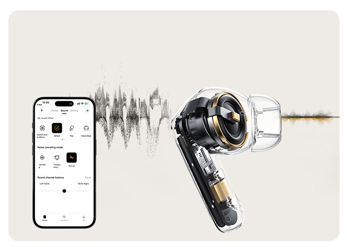 Kopfhörer mit Noise-Cancelling-Technologie und Smartphone-App zur Geräuschunterdrückung und Sound-Einstellung