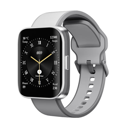Gray QCY Urban GS Smart Watch featuring a clear display with time, date, and fitness tracking information