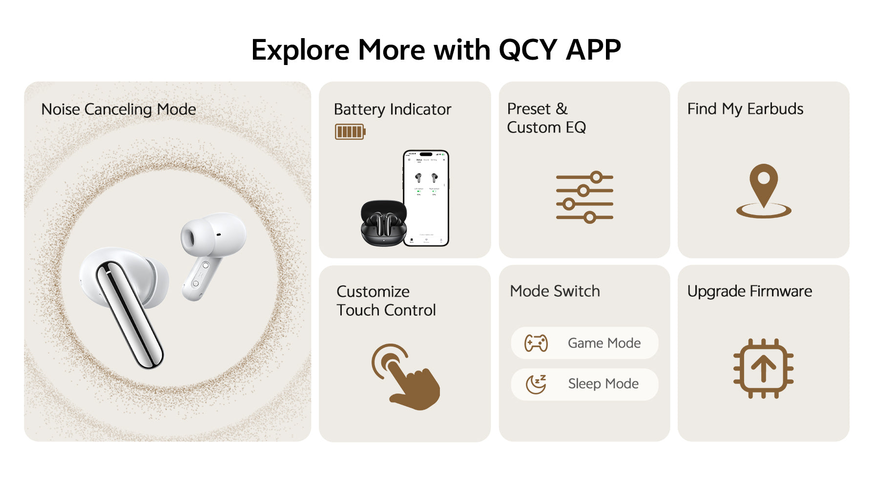 QCY Ohrhörer mit Noise Cancelling, EQ-Anpassung & App-Steuerung.