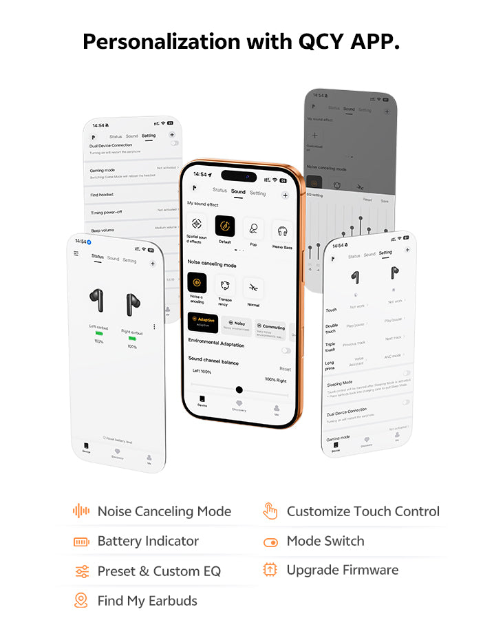 QCQ App für personalisierte Einstellungen: Geräuschunterdrückung, Touchsteuerung, Batterieanzeige und EQ-Optimierung für Kopf