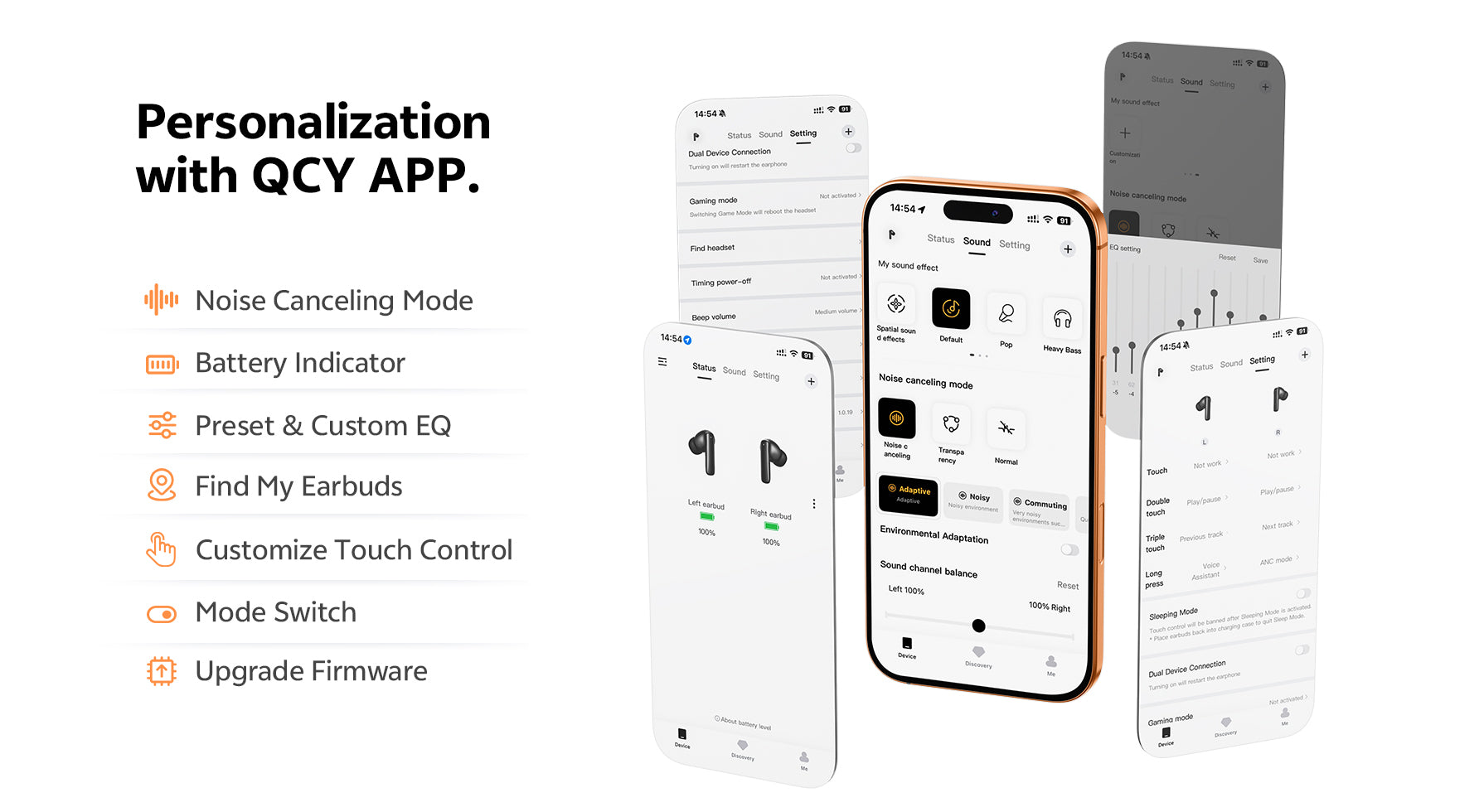 QC Y-App: Personalisierung mit Geräuschunterdrückung, EQ-Einstellung und Touch-Control für kabellose Ohrhörer.
